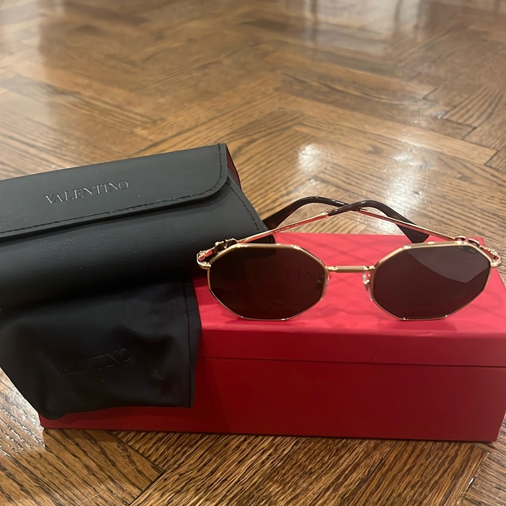 Valentino Garavani Gold and Brown Sunglasses